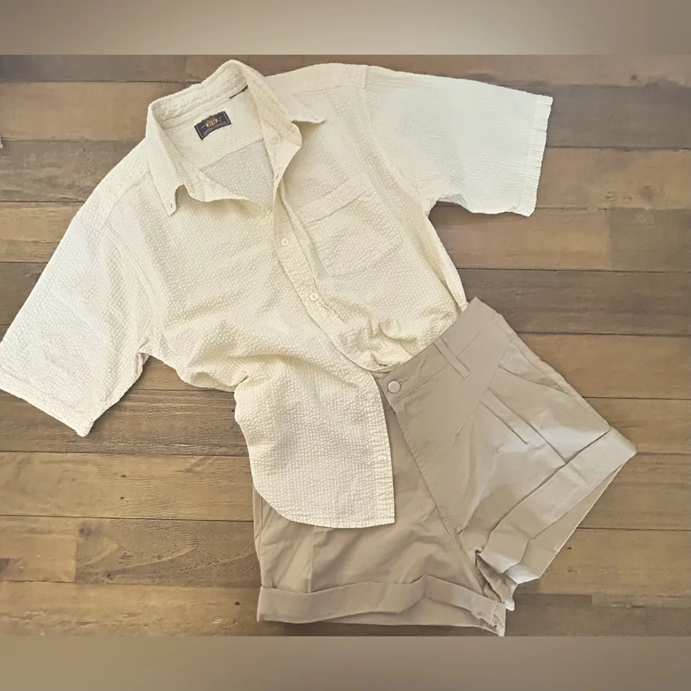 ROUTE 66 Vintage Seersucker button up shirt in butter yellow and white 90s - Picture 11 of 11